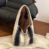 Otoño e Invierno Nuevo Retro Nicho Rayas Cuadros Bolso de Hombro Bolso Tote de Gran Capacidad Bolso de Mano para Viajes al Trabajo Bolso de Hombro Francés
