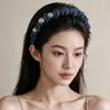 Diadema Vintage de Mezclilla con Perlas Retorcidas para Mujer, Corona Alta, Antideslizante, Sencilla y Versátil, Adecuada para el Trayecto Diario