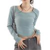 2023 nueva camiseta interior de terciopelo para mujer, otoño e invierno, estilo puro, manga larga, cuello cuadrado, dobladillo curvo, cálida