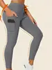 Novas Calças de Yoga Esportivas de Cintura Alta com Bolso Lateral Elásticas Emagrecedoras Bolso para Celular Camada Base Fitness F