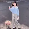 Conjunto de Dos Piezas para Niñas Estilo Bosque Primavera-Otoño, Sudadera Versátil de Manga Larga Estilo Universitario y Pantalones Casuales de Color Sólido Simple, Moderno