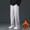 Calça Plush Casual de Comércio Exterior Masculina Outono e Inverno Cor Sólida Solta Versátil Perna Reta Calça Adolescente Tendência Perna Larga Longa