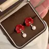 Pendientes Ankla Roja de Perla de Agua Dulce Natural para Mujer Aguja de Plata S925 Pendientes Colgantes Versátiles de Lujo Ligero Retro