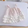 Top de tirantes de lunares elegante para niña 26 Verano Nueva Moda Dulce Chaleco sin mangas de encaje Estilo coreano Ropa para niños