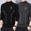Ropa interior térmica con forro de terciopelo, engrosada y cálida, camiseta base para hombre con cuello semi-alto, camiseta de manga larga de color liso, top de otoño