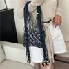 Bolsa de Rede com Franjas Tecida à Mão Estilo Boêmio para Mulheres, Bolsa de Ombro Transversal Fashion, Bolsa de Praia Estilo Resort à Beira-Mar