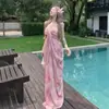 Almofadas de Peito Ajustáveis + Alças de OmbroNova Rainha das Flores Desejo Puro Estilo Resort Elegante Slim-Fit Vestido Longo de Liganete