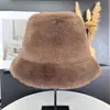 Sombrero de pescador de felpa transfronterizo, sombrero de cubo de piel sintética de visón de color liso para mujer, forro polar de invierno, engrosado, cálido, sombrero de cubo liso