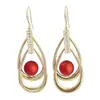 Pendientes de Aro Espiral con Circonita Zirconia Ultra-Hada Bañados en Oro Real Tacto de Alta Gama Cuentas Rojas Doble Gota de Agua Diseño de Nicho Ganchos para Oreja