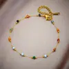 Nuevo Collar de Cadena con Piedras de Colores y Perlas de Acero Inoxidable Chapado en Oro, Diseño de Nicho de Moda Europea y Americana, Estilo Étnico Retro