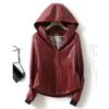 Comercio Exterior Exportación Chaqueta de Cuero para Mujer Chaqueta Corta de Cuero con Capucha para Mujer Otoño 2021 Nueva Holgada Talla Grande Chaqueta de Piel de Oveja