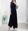 Roupa Feminina Transfronteiriça Novo Estilo Início de Outono Luxo Leve Francês Estilo Chanel Vestido Longo Tricotado Sem Mangas Gola de Renda Vestido Ajustado para Mulheres