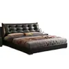 Cama de cuero Lawrence de grano superior de vaca, de lujo ligero estilo italiano, completa y verde semimate, cama doble para dormitorio principal con almacenamiento de patas altas y tapicería suave