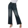Calça Jeans Feminina Wide Leg Retrô, Solta e Justa, Calça Jeans de Nove Pontos com Efeito Desgastado