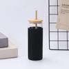 Taza con Tapa de Bambú y Popote, con Funda de Silicona y Cubierta Térmica, Taza Portátil de Aspecto Elegante, Taza de Vidrio Portátil para Exteriores, Venta al por Mayor por Fabricante