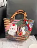 Bolso de Mano Retro Tejido a Rayas de Dachshund para Mujer, Estilo Nuevo de Verano, Bolso Tote de Ratán tipo Cesta de Frutas para el Viaje Diario