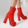 Estilo Comercio Exterior 2026 Invierno Estilo Punk Suela Gruesa Tacón Alto Tallas Grandes 40-44 Botines Bajos de Gamuza