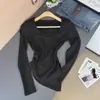 Foto Real Outono/Inverno Fleece Fino Escovado Menina Apimentada Gola U Blusa Camada Base Manga Longa Feminina Cintura Marcada com Franzido Camiseta Irregular