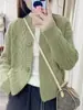 Nuevo suéter chaqueta de moda otoño e invierno, corte holgado, cuello redondo, color liso, cárdigan corto con diseño único, top de manga larga para mujer