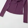 Top base de manga larga con cuello en V retorcido, de estilo europeo y americano moderno, puro y sexy, para mujer, camiseta de manga larga ajustada y adelgazante.
