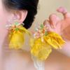 Aretes Súper de Hada Flores de Gasa Amarilla Aretes Exagerados Personalizados Aretes Aretes Nuevos Accesorios de Viaje para Vacaciones