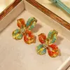 Pendientes Grandes de Flor Calada con Circonita, Pendientes Exagerados Elegantes de Moda de Alta Gama, Aguja de Plata S925, Pendientes de Esmalte Goteante, Venta al por Mayor