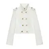 Atacado de fabricante de roupas femininas transfronteiriço 2026 nova jaqueta elegante da moda estilo europeu e americano com banho de ouro de lapela dupla slim fit