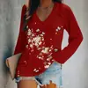 Camiseta Personalizada Feminina Gola V Manga Longa com Estampa de Sol e Flores, Impressão Digital 3D, Atacado a partir de 1 Peça