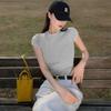 Camiseta Amarela Limão de Manga Curta Transfronteiriça para Mulheres Verão Slim Hot Girl 2025 Nova Moda Estilo Coreano Slim Ombro Direito