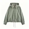 Comercio Exterior Otoño Nuevo Moda Femenina Estilo Europeo y Americano Versátil Color Sólido Cremallera Capucha Desmontable Chaqueta