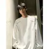 Moletom masculino estilo americano com costura contrastante e gola redonda, outono nicho ponto cruz modelagem solta ombro caído versátil cor sólida top
