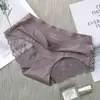 Ropa Interior Femenina Sin Costuras de Seda de Hielo Encaje Sexy Cintura Media Entrepierna de Algodón Súper Elástica Transpirable Talla Grande Menos Bragas para Mujer