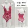 Lencería Sexy Roja, Pijama Femenino de Encaje, Body Ajustado Calado, Tentación Transparente de Malla Europea y Americana 2780