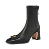 Nueva colección Otoño/Invierno 2025: botines de tacón grueso de camelia, botines elásticos ajustados, zapatos de tacón alto, botines de tacón alto de punta cuadrada talla grande para mujer