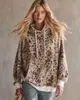 Sudadera con Capucha Estampado Leopardo Retro para Mujer, Corte Holgado, Hombro Caído, Manga Larga, Cordón, Bolsillo Canguro, Sudadera Casual