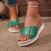 Sandalias de cuña para mujer talla grande de comercio exterior transfronterizo, novedad otoño 2026, con hebilla metálica de moda y una sola tira, sandalias de playa