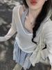 Cubierta de Manga Larga Fina de Tencel con Protección Solar, Cuello en V, Relajada y Perezosa, Verano 2026, Camiseta de Manga Larga Fina para Mujer, Top Básico Ajustado