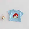 Camiseta Manga Curta Estilo Doce e Fofo para Meninas Gola Redonda Estampa de Coelho Desenho Animado Top para Bebês e Crianças Pequenas Verão Fino Classe A