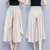 Pantalones casuales cropped de pierna ancha de verano para mujer, Nuevo corte holgado, Estilo delgado irregular, Pantalones falda de dobladillo ancho grande con cintura elástica