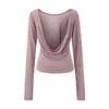 Blusa Top Sexy de Chica Atractiva con Cuello Oscilante de Manga Larga para Mujer Otoño Nuevo Estilo Tencel Ligera y Delgada Plisada de Cintura Alta Manga Larga