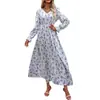 Comercio Exterior Transfronterizo 2026 Amazon Otoño Más Vendido Vestido de Moda Versátil con Estampado para Mujer de Manga Larga con Cuello en V y Corte Acampanado