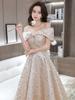 Vestido de Noche Dorado de un Hombro para Mujer 2026 Nuevo Estilo Primavera Elegante Estilo Francés para Anfitriona Fiesta de Cumpleaños