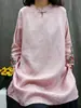 Novo top retrô estilo chinês de algodão e linho com mangas compridas, nova camiseta de pulôver bordada com gola alta abotoada de comprimento médio para primavera e outono para mulheres