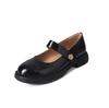 Mary Jane Básica Versátil Flor Dorada Cuero Genuino Completo Primavera 2024 Suela Gruesa Tacón Bajo Piel de Vaca Punta Redonda Zapatos para Mujer