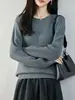 Suéter de Tricô Gola Redonda Costela Sete Pontos Algodão Puro Manga Longa Cor Sólida Camisa Base Top para Mulheres - Coleção Outono/Inverno 2026