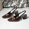 Sandalias de Tacón Alto con Tacón Grueso, Punta Fina, Espalda Descubierta, Moda Francesa de Verano 2026 para Mujer