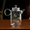 Tetera Retro Estilo Chino con Diseño de Bambú Dorado y Plateado, Tetera de Vidrio de Borosilicato Resistente a Altas Temperaturas para Té Verde, Tetera Individual