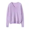 Suéter de Cachemira con Hilo Cepillado sin Costuras, Cuello en V, Manga Larga para Mujer, Estilo Perezoso, Holgado, Casual, Suéter de Punto para Otoño e Invierno, Capa Base