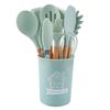 Balde de Armazenamento Pronto com Alça de Madeira Conjunto de Utensílios de Cozinha de Silicone 12 Peças Conjunto de Utensílios de Cozinha de Silicone Panela Antiaderente Espátula Colher de Sopa Conjunto