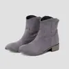 Bota feminina de couro simples, cano baixo, bico redondo, 40, salto baixo, moda, bota feminina, bota curta, 43, comércio exterior, em estoque, algodão